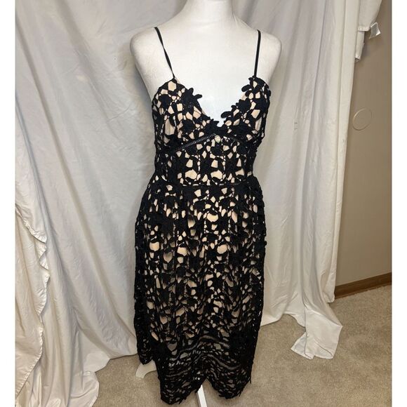City Chic Cocktail Black Lace Spaghetti Strap Midi Dress Womens Designer - Picture 3 of 7